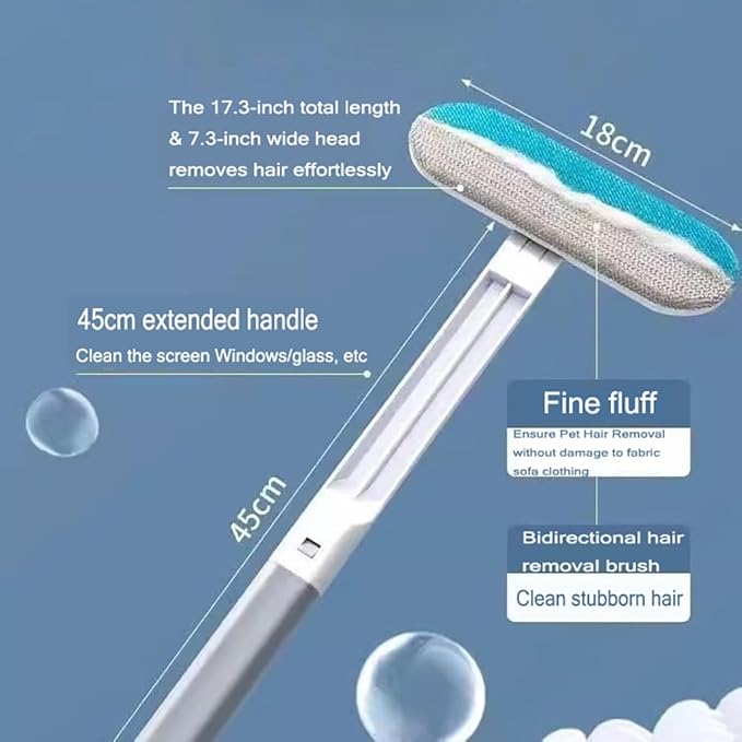 4 in 1 Pet Hair Remover, Long Handle Multifunctional Fur Lint Brush for Couch, Furniture, Carpet, Clothes, Bedding, Washable Dog and Cat Hair Lint Removal Brush 17.3 inch