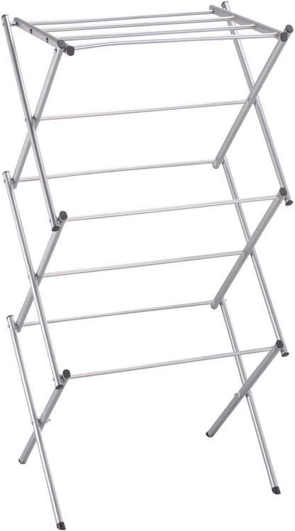 Home Vida Accordion Drying Rack – 3-Tier X-Frame Clothes Airer with Foldable Metal Design, Indoor/Outdoor Use, Silver