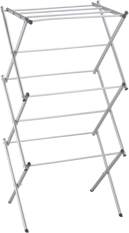 Home Vida Accordion Drying Rack – 3-Tier X-Frame Clothes Airer with Foldable Metal Design, Indoor/Outdoor Use, Silver