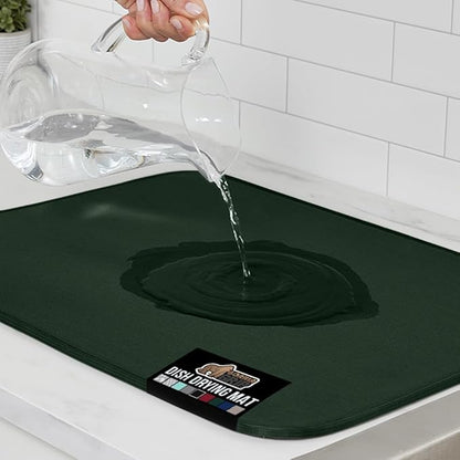 GORILLA GRIP Ultra Water Absorbent Microfiber Dish Drying Mat, 18x24, Quick Dry Thick Mesh, Slip Resistant Pad for Sink Dishes or Under Rack, Kitchen Counter Accessories, Machine Wash, Hunter Green