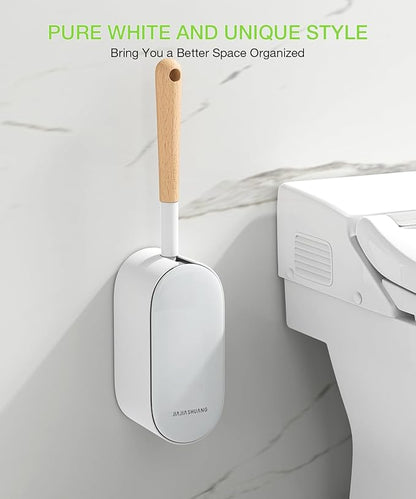 Bamboo Toilet Brush Set, 2 Pack with Ergonomic Design, Compact Size, Durable Bristles, Wooden Holder for Bathroom Cleaning