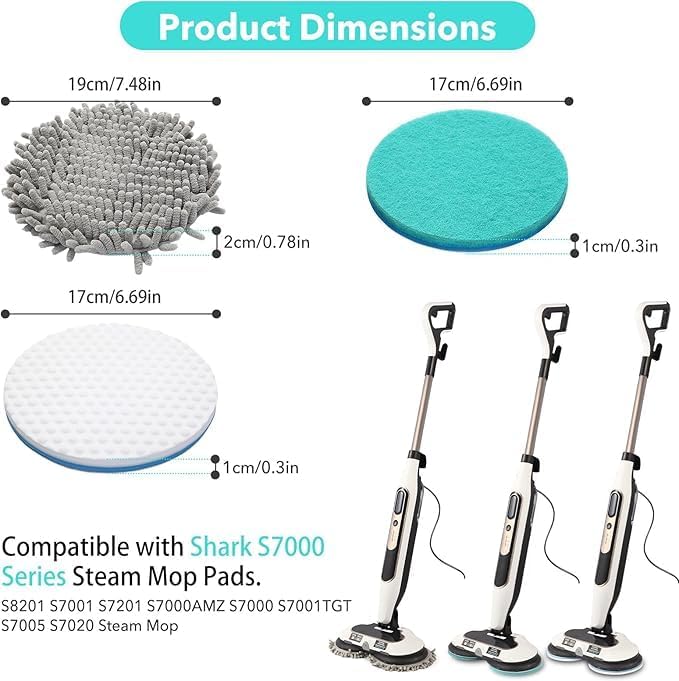 Frescares 6 Packs Steam&Scrub Mop Pads Replacement Power Pads Compatible with Shark,S8201 S8001 S7001 S7201 S7000AMZ S7000 S7005 S7020 S7001C Dirt Grip Scrub Adsorb Washable Pad