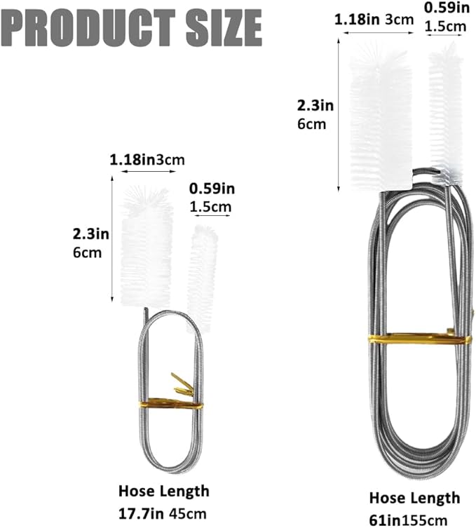 Flexible Long Drain Brush Set, Stainless Steel Tube Cleaning Brushes for Kitchen, Sink, Drain Pipe and Long Pipe Cleaning, with Large Double Elastic Nylon Ends(Color:White)