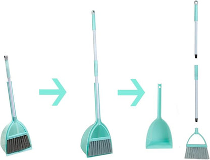 Mini Broom with Dustpan for Kids,Little Housekeeping Helper Set (Light Blue)