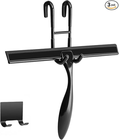 Simtive 10-Inch Shower Squeegee Set, Includes Shower Door Hook and Adhesive Hook, Squeegee for Shower Doors, Mirror and Window, Black