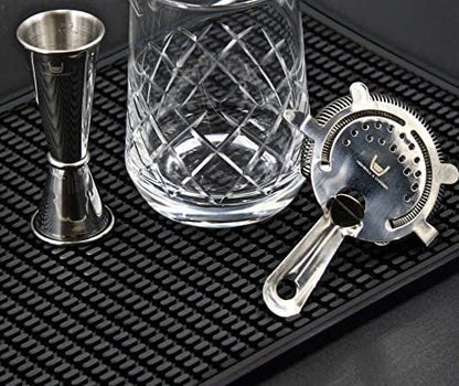 Highball & Chaser Premium Bar Mat 18in x 12in 1cm Thick Durable and Stylish Service Bar Mat for Spills, Coffee, Bars, Restaurants and Countertop Dish Drying Mat, Glass Drying Mat (Black/Black Border)