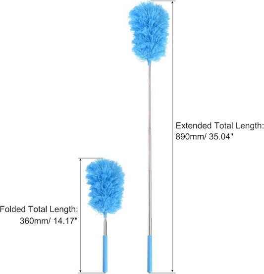 MECCANIXITY Microfiber Cleaning Duster, 14 to 35 Inch Washable Extendable Brush Flexible Feather Duster for Window Furniture, Blue