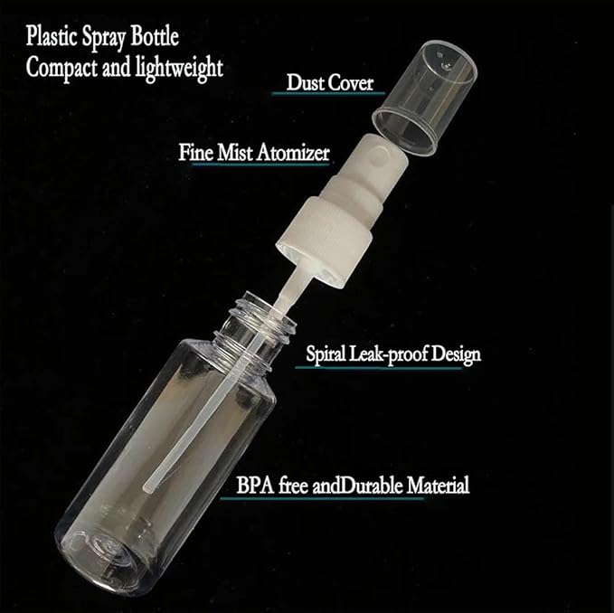 Small Spray Bottle, Clear Empty Mini Travel Plastic Bottle. Premium spray bottles for perfumes and cosmetics. 2 * 1oz, 2 * 1.7oz. (4 Pack)