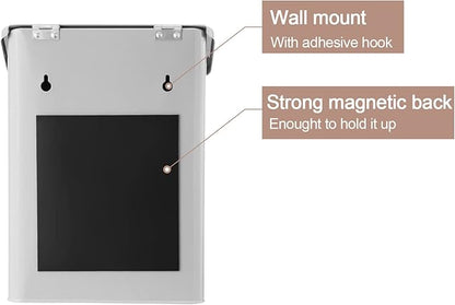 SUBEKYU Metal Magnetic Lint Bin for Laundry Room, Wall Mounted Lint Box Holder with Lid for Dryer,Light Grey