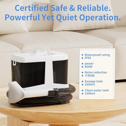Portable Carpet and Upholstery Spot Cleaner Machine, 16Kpa Powerful Suction&Self-Cleaning, Suction Dual Brush, Handheld Carpet Cleaner, Deep Stain Cleaning for Carpet, Car, Couches, Pets, Stairs