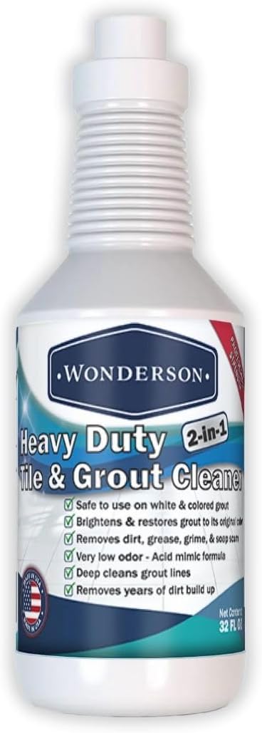 Wonderson Professional Strength 2-in-1 Heavy Duty Tile & Grout Cleaner with Acid Mimic Formula for White & Colored Grout with Ceramic or Porcelain Tiles - 32oz