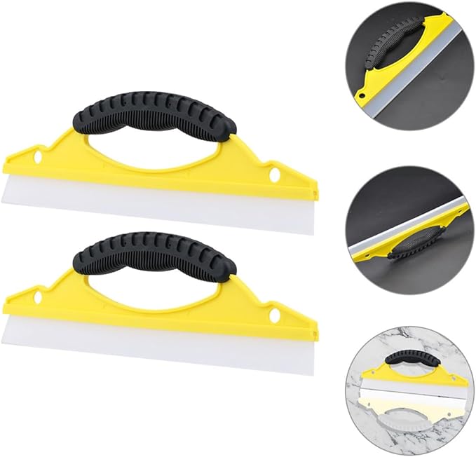NUOBESTY 2pcs Soft Rubber Window Squeegee with Ergonomic Handle, Small Bow-Shaped Shower Glass and Mirror Cleaner for Bathroom and Car Paint Surfaces, Yellow