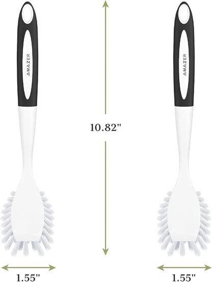 Amazer Dish Brush with Handle, 2 Pack Kitchen Scrub Brushes for Cleaning, Dish Scrubber with Stiff Bristles for Sink, Pots, Pans