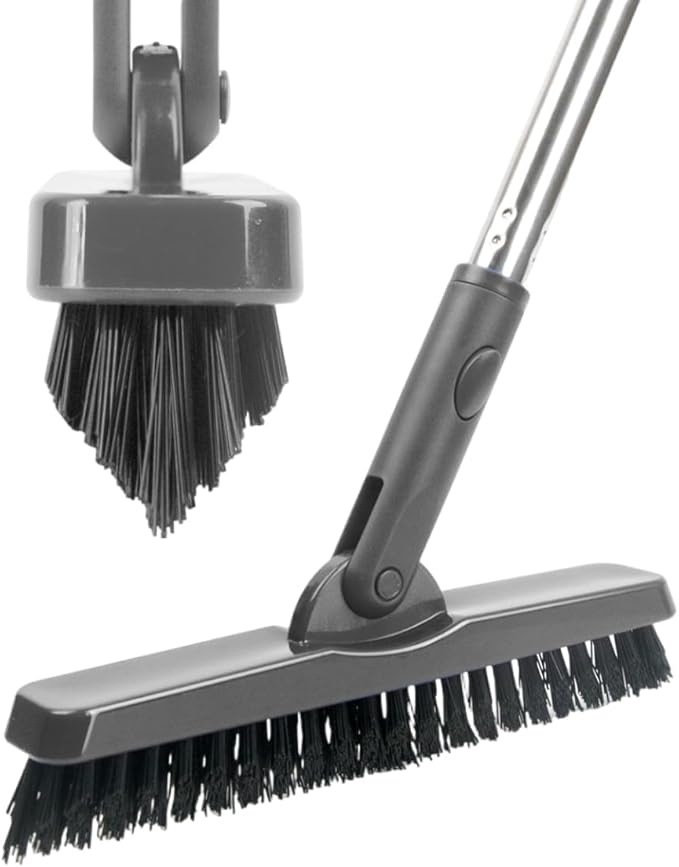 CELOX Grout Brush with Long Handle, 180°Rotation Tile Grout Cleaning Brush, Gray