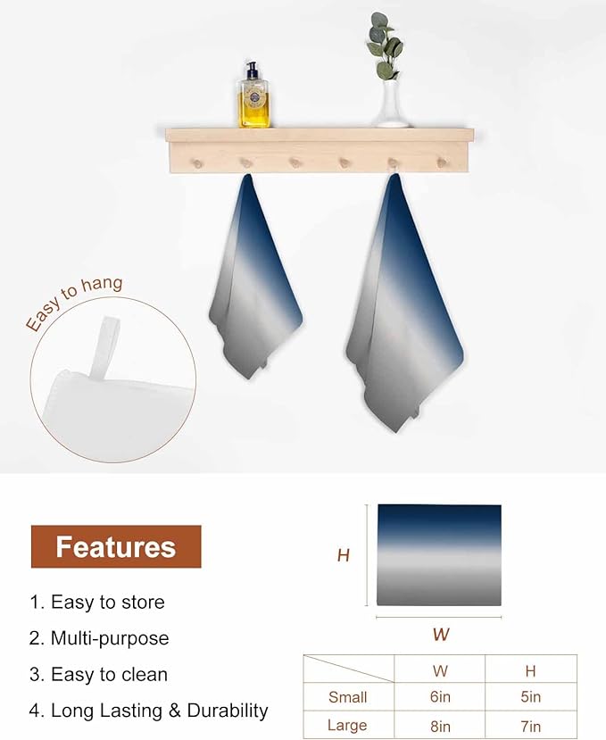 8 Pack Abstract Kitchen Dish Cloths, Blue Grey Gradient Modern Art Dishcloths for Kitchen, Reusable Paper Towels, Super Absorbent Quick Drying Washcloths Cleaning Wipes, 8x7 inch