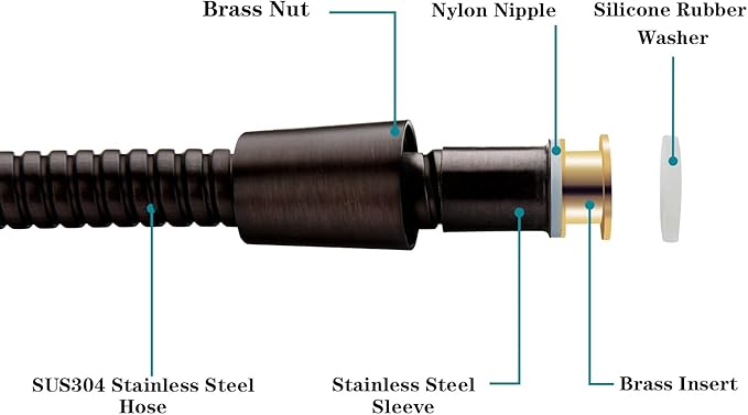 BRIGHT SHOWERS Shower Hose For Hand Held Shower Heads, 59 Inches Cord Stainless Steel Hand Shower Hose, Ultra-Flexible Replacement Part with Brass Insert, Oil Rubbed Bronze