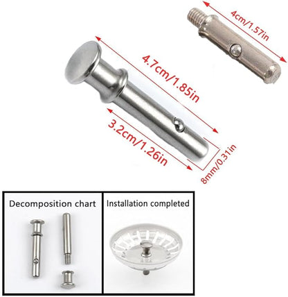 4 Set Kitchen Sink Strainer Central Pin Replacement M8 5/16'' Drain Basket Center Round Post Cover Handle Pull Rod Plug with Ball Lock Repair Parts Univers for for Standard Drains