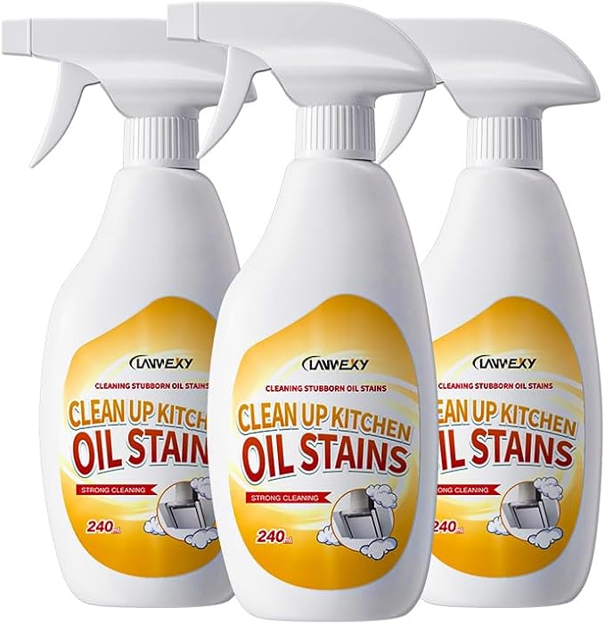 LANWEXY Clean Up Kitchen Oil Stains Spray, Effective Oil Stain Remover for Pots, Ovens, Grills & Stovetop Surfaces, Dual Spray Nozzle, No Rinse Formula (3 bottles【Recommended for heavy oil stains】)