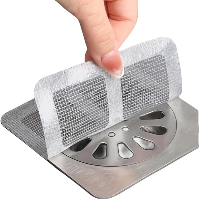 30 PC Disposable Shower Drain Hair Catcher Stickers 4"x4" Strong Adhesive Mesh Covers for Bathroom, Kitchen & Laundry Easy Apply & Remove