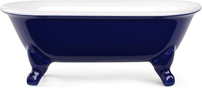 6.5" Ceramic Mini Decorative Clawfoot Bathtub Bar Soap Dish, Kitchen Sponge Holder and Shower Tray for Bathroom, 1 Pack(Navy Blue)