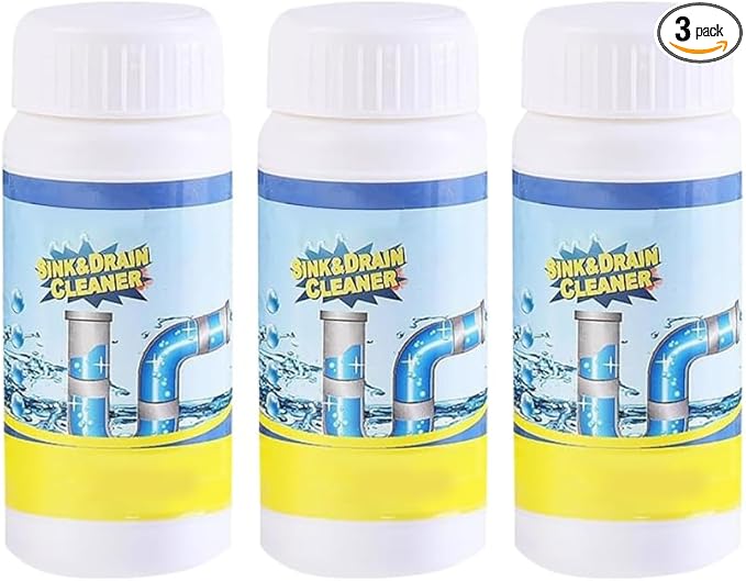 Saker Powerful Sink and Drain Cleaner Powder | Rapid-Foam Fast-Acting Pipe Declogger for Kitchen, Bathroom, Toilet & Shower Drains (3 PCS)