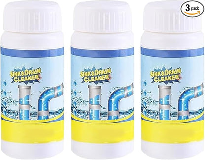 Saker Powerful Sink and Drain Cleaner Powder | Rapid-Foam Fast-Acting Pipe Declogger for Kitchen, Bathroom, Toilet & Shower Drains (3 PCS)