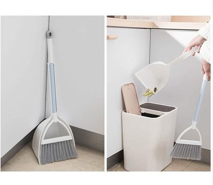 Mini Broom with Dustpan for Kids,Little Housekeeping Helper Set (White+Grey)