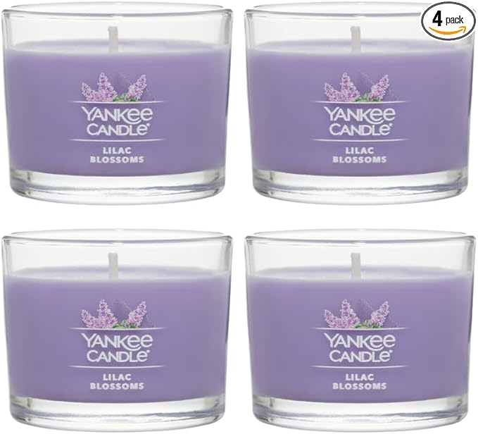 Yankee Candle Mini Jar Scented, Lilac Blossoms, Premium Floral Home Fragrance Wax Blend Long Lasting Aroma for Daily Relaxation, 1.3 Ounce (Pack of 4)