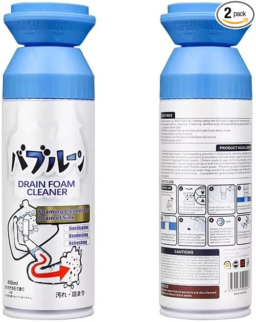 HERIOS Foam Drain Cleaner, Powerful Sink and, Liquid Hair Clog Remover, Foaming for Kitchen Drain, Sinks, Tubs (2 pc, 2, Count)