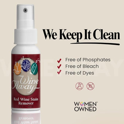 Wine Away Red Wine Stain Remover - For Clothing, Carpet, and Fabrics - Removes Fresh and Dried stains. 2-oz. Travel-friendly size