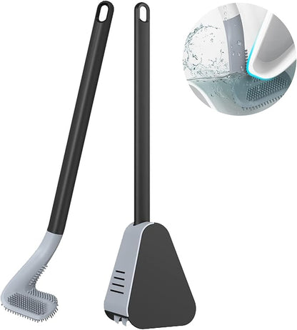Golf Toilet Brush, Silicone Toilet Brush and Holder Set, Long Handled Toilet Brush, No Dead Corner (Black)