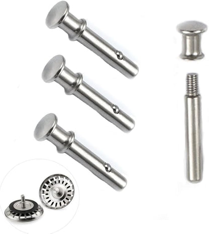 4 Set Kitchen Sink Strainer Central Pin Replacement M8 5/16'' Drain Basket Center Round Post Cover Handle Pull Rod Plug with Ball Lock Repair Parts Univers for for Standard Drains