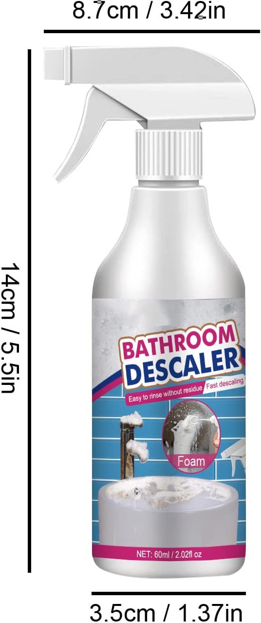 Stubborn Stains Cleaner,Bathroom Descaler,Jetted Bathtub Cleaner,Powerful Descaling Cleaning,60ml Limescale Cleaner, Bubble Cleaner Foam Spray for Toilet Bath Shower Glass (4Pcs)