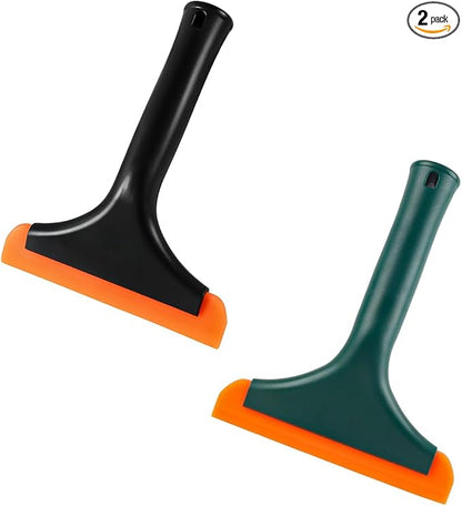 2 PCS Small Silicone Window Squeegee, 5.9 Inch Car Windshield Water Blade Squeegee with Non-Slip Handle, All-Purpose Cleaning Squeegee for Car Windshield, Window, Mirror (Black+Black Green)