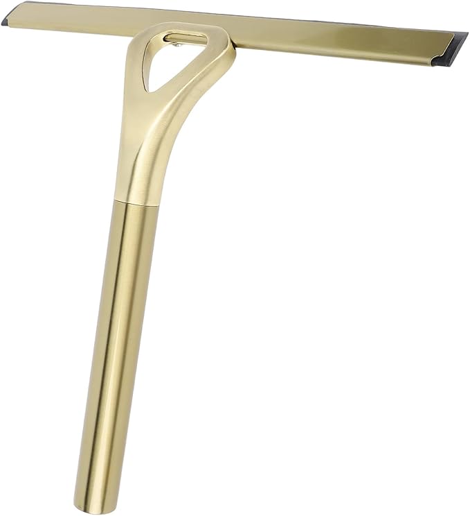 CHICIRIS 304 Stainless Steel Shower Squeegee, All Purpose Bathroom Cleaner Tool for Shower Glass Door Tile Wall Mirror Car, with Silicone Wiper and Suction Cup Hook (Gold)