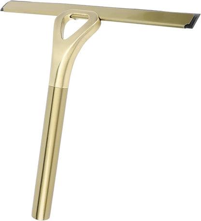 CHICIRIS 304 Stainless Steel Shower Squeegee, All Purpose Bathroom Cleaner Tool for Shower Glass Door Tile Wall Mirror Car, with Silicone Wiper and Suction Cup Hook (Gold)