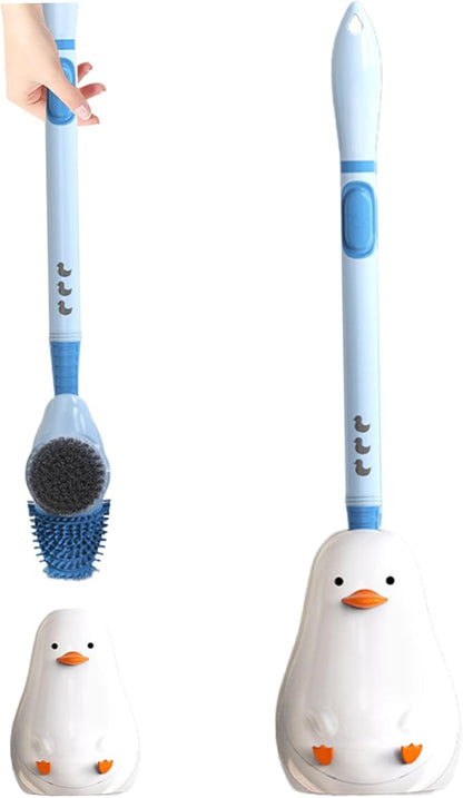Silicone Toilet Brush with Holder, 16.7inch Cute Duck Toilet Brush with Refillable Liquid Handle, Three-Sided Brush Toilet Cleaning Brushes for Bathroom Deep Cleaning, Standard, Blue