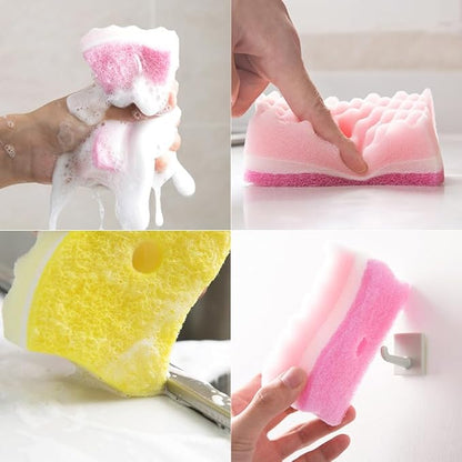 Non-Scratch Cellulose Scrub Sponge,Multipurpose Cleaning Scrubber, Dual-Sided Dishwashing Sponge for Kitchen (Yellow & Pink, S Type 4pcs)