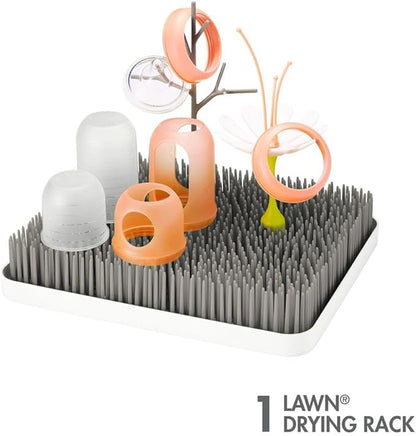 Boon Lawn Countertop Baby Bottle Drying Rack with Antimicrobial Tray - Baby Bottle Dryer and Organizer -Feeding Supplies - Gray - 13.5 x 11 x 2.5