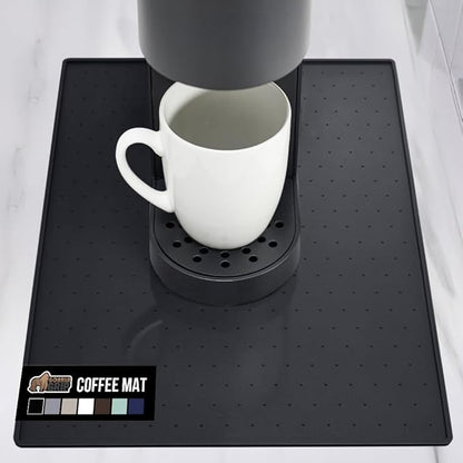 GORILLA GRIP Silicone Coffee Mat, Espresso Machine Bar Accessories, Keep Kitchen Counters Clean, Stays in Place, Waterproof and Heat Resistant Dish Drying Mats, Home Decor Essentials, 10x14, Black