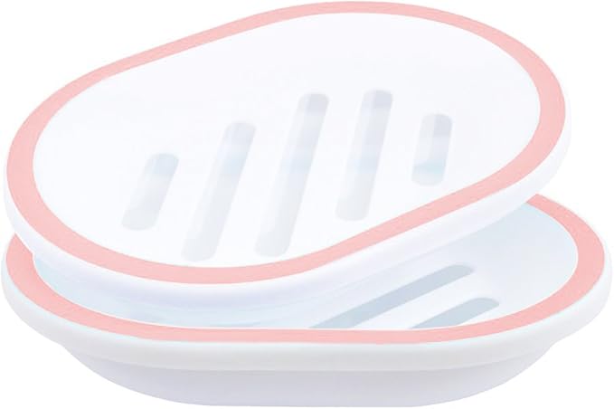 Topsky 2-Pack Oval Soap Dish, Soap Holder, Soap Saver, Easy Cleaning, Pink