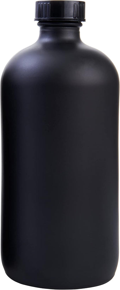 Black Boston Round Glass Bottles, 16oz | Glass Spray Bottle & Soap Dispenser | Reusable for Cleaning & More | Set of 2