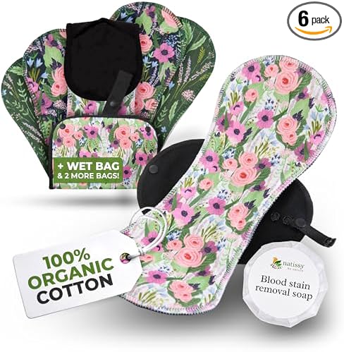 Organic Cotton, High Absorbency Reusable Period Pads for Heavy Flow (6 Pack L+XL) - Leak Proof & Odor Free Cloth Pads for Women - High-Temp Washable, Breathable & Skin-Safe for Menstrual Comfort