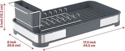 Glad Stainless Steel Dish Drying Rack - Small Space Saving Dish Drainer with Removable Cutlery Holder, Drain Spout, and Towel Bar - Rust-Resistant Metal Rack for Kitchen Countertops, (8”W x 17.5”L)
