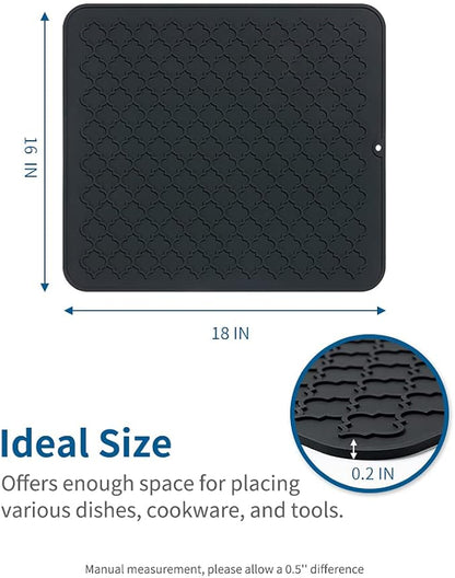 AMOAMI-Dish Drying Mats for Kitchen Counter-Silicone Dish Drying Mat-Kitchen Dish Drying Pad Heat Resistant Mat-Kitchen Gadgets Kitchen Accessories Kitchen Small Appliances(16" x 18", BLACK)