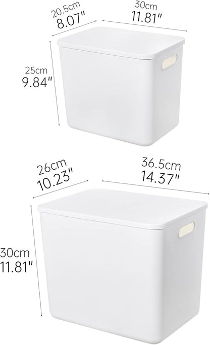 Plastic Storage Baskets Bins Boxes With Lids,Organizing Container White Storage Organizer Bins For Shelves Drawers Desktop Playroom Classroom Office,6-Pack(4XL+2L)