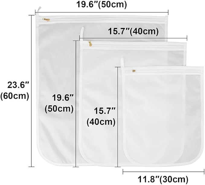 Muka 3 Pcs Mesh Laundry Bag for Delicates, with Metal Zipper, with Hanging Loop-L