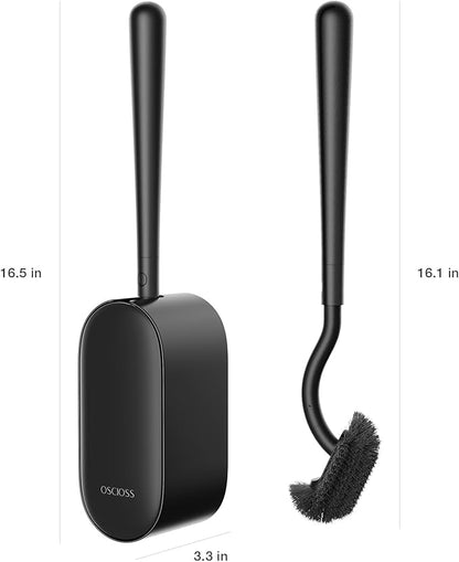 Toilet Bowl Brush and Holder, OSCIOSS Toilet Brush Set with Ergonomic Design, Compact Size, Durable Bristles, RV Toilet Brushes & Holders for Dead Corner Clean (Black, 2pack)