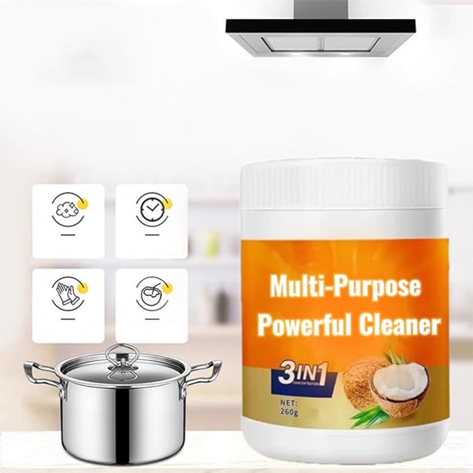 Multi-Purpose Powerful Cleaner for Kitchen, 260g Coconut Oil Natural Cleanser Heavy Kitchen Duty Degreaser All-Purpose Cookware Cleaner for Faucets, Tiles, Oven & Stove Top (1)