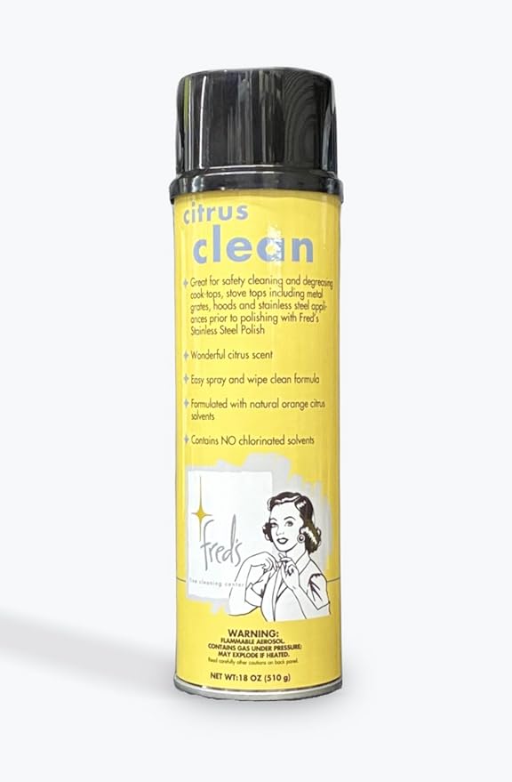 Fred's Fine Cleaning Center Citrus Clean Natural Orange Degreaser Spray - Heavy Duty Kitchen Cleaner for Stoves, Grills, Stainless Steel & Multi-Surface - Foaming Formula, Fresh Citrus Scent, 18 oz